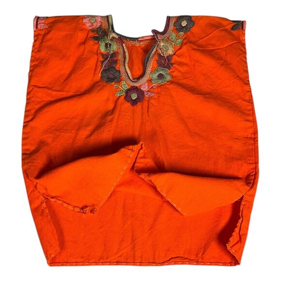 Mexican Orange Embroidered Multi-Colored Flowers Short Sleeve Childs Top - Picture 2 of 7